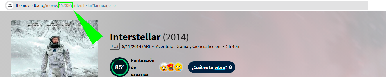 Ejemplo para localizar el ID de TMDb